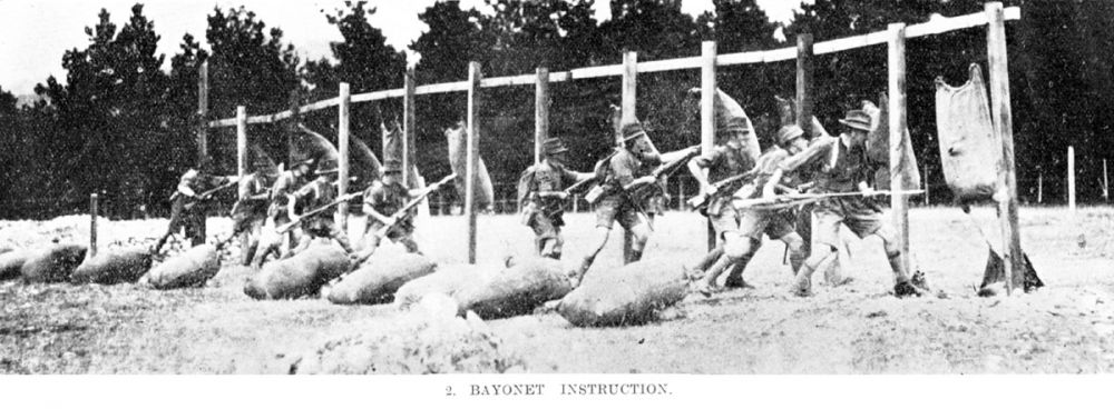 Bayonet practice.